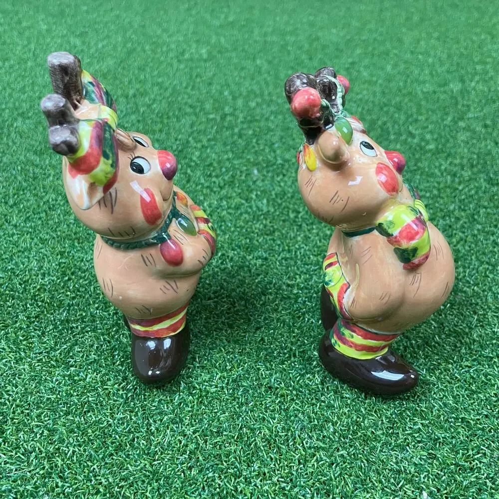 Vintage Clay Art Bashful Reindeer Salt and Pepper Shakers